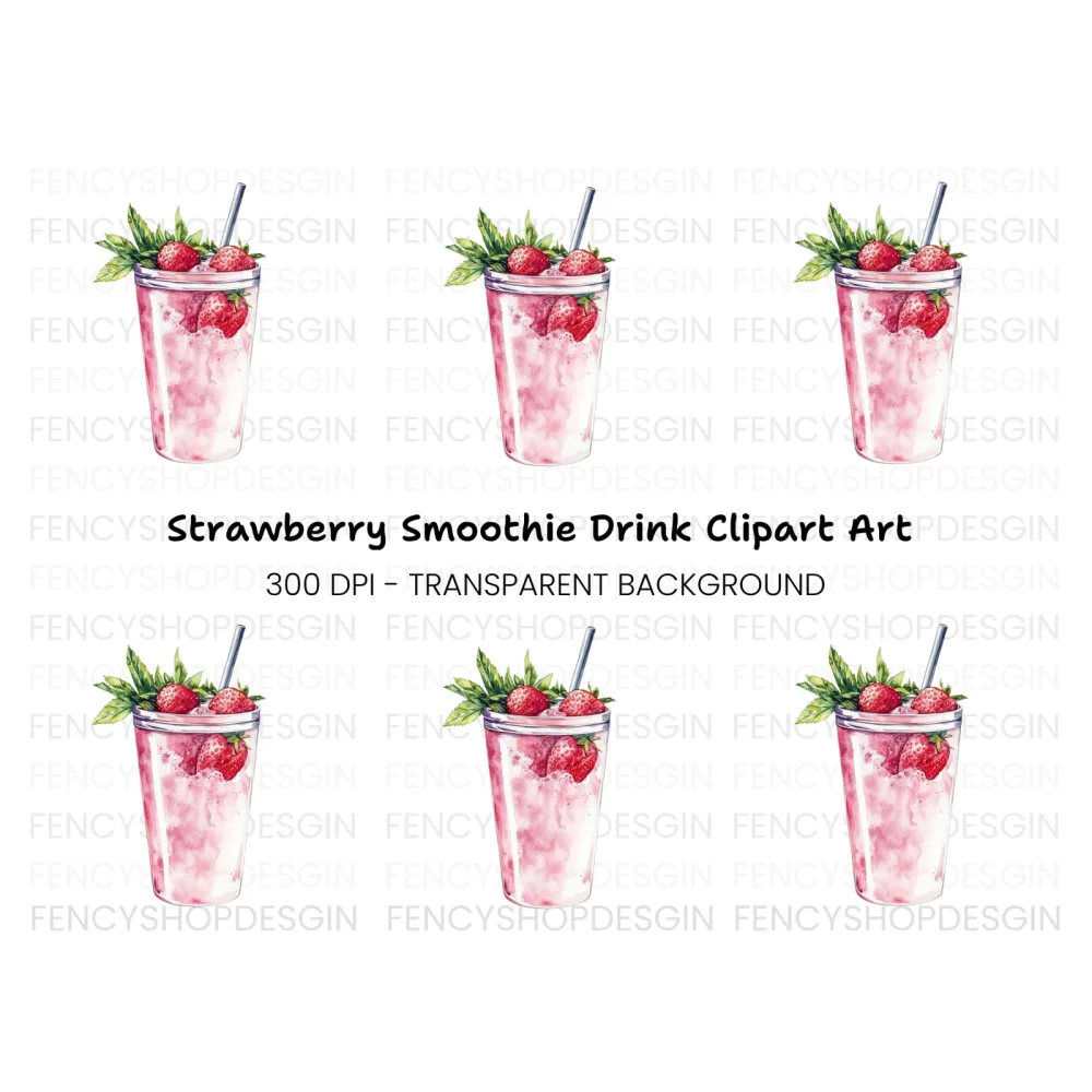 Strawberry Smoothie Clipart Bundle