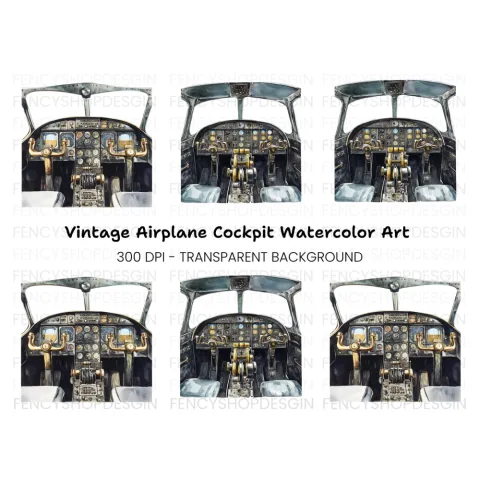 Vintage Airplane Cockpit Clipart Bundle