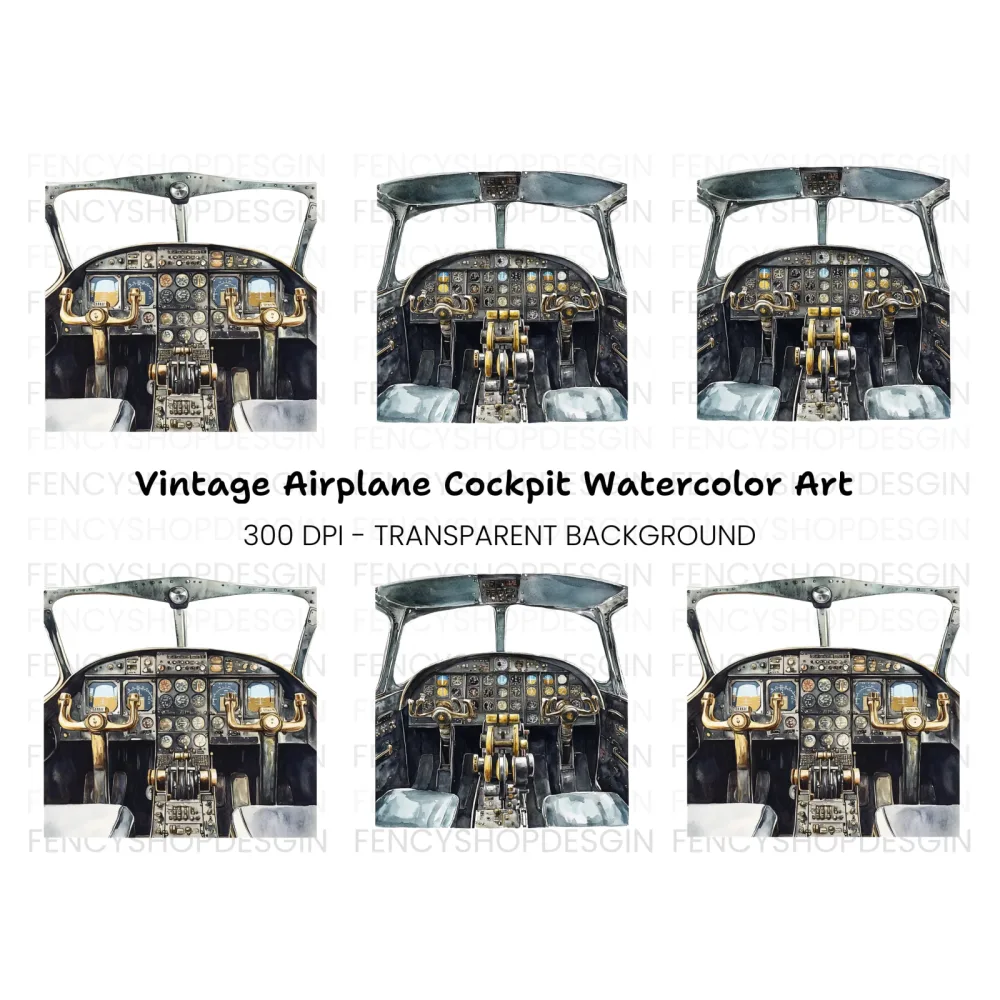 Vintage Airplane Cockpit Clipart Bundle