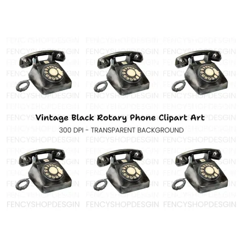 Classic Black Rotary Telephone Clipart Bundle