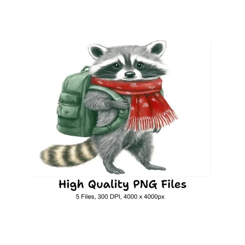 Cute Raccoon Backpack Clipart Bundle