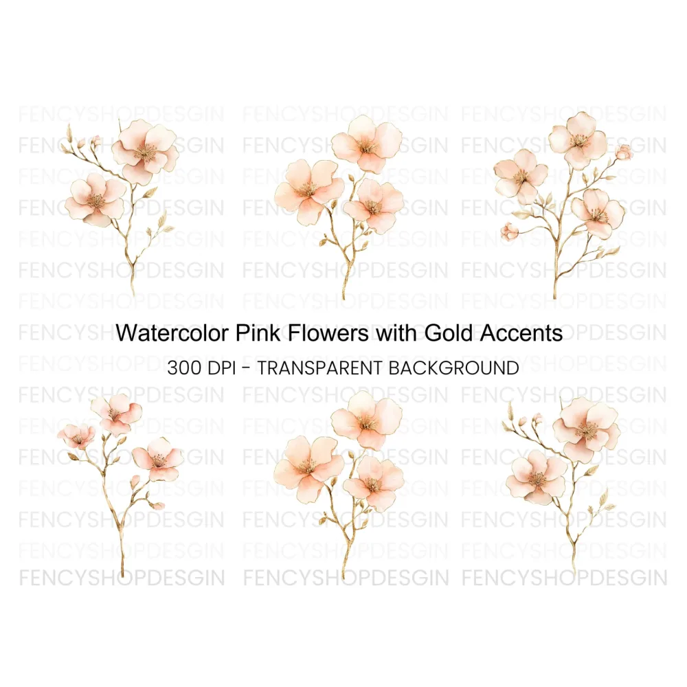 Pink Flower Branches Clipart Bundle