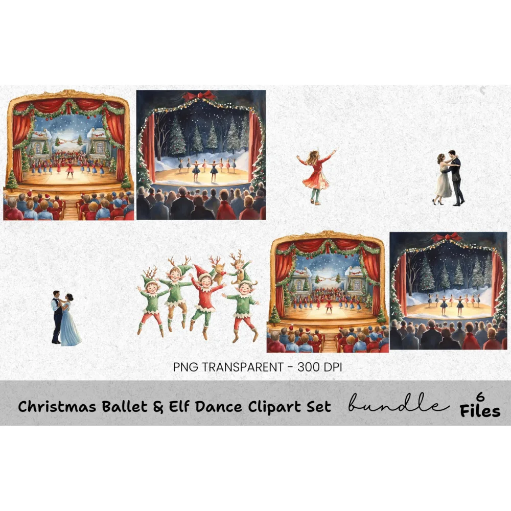 Christmas Ballet Stage Performance Clipart Bundle