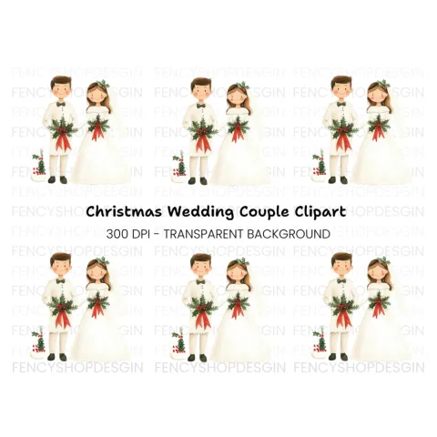 Christmas Wedding Couple Clipart Bundle