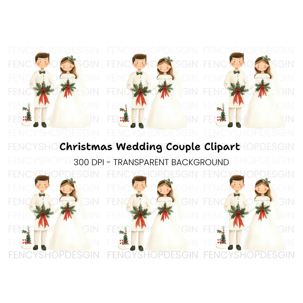 Christmas Wedding Couple Clipart Bundle