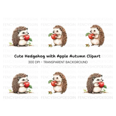 Cute Hedgehog with Apple Clipart Bundle