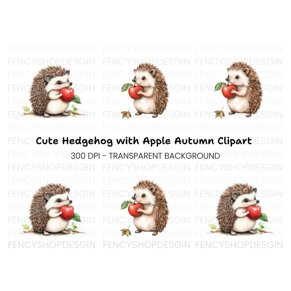 Cute Hedgehog with Apple Clipart Bundle