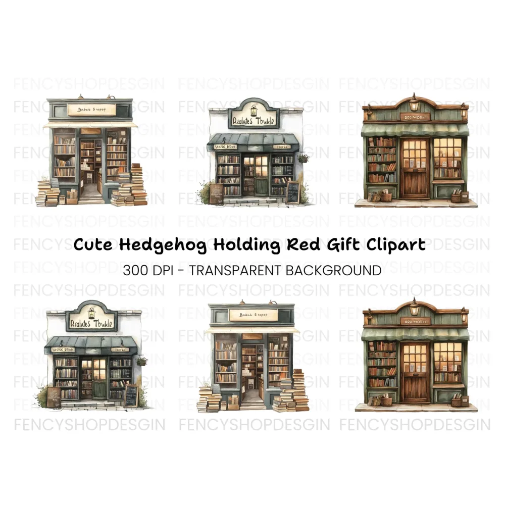 Vintage Bookshop Fronts Clipart Bundle
