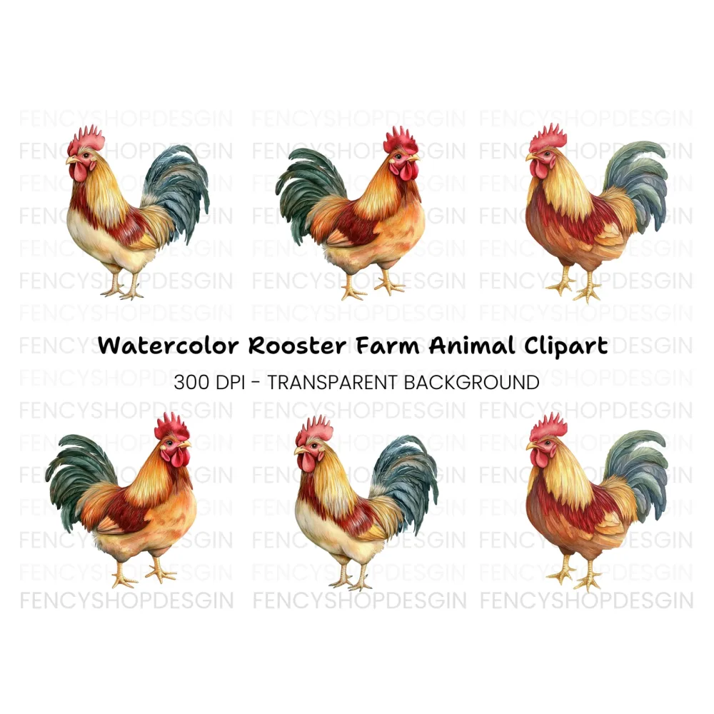 Vibrant Rooster Clipart Bundle