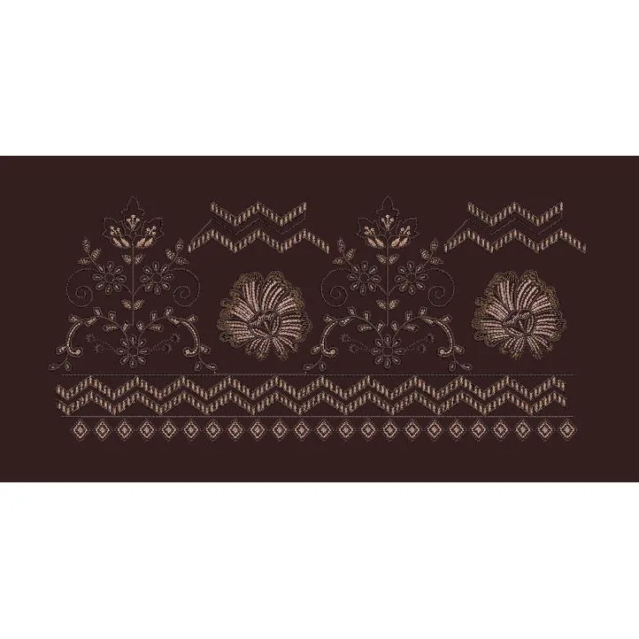 Alternating Floral Spire and Chevron Border Embroidery Design
