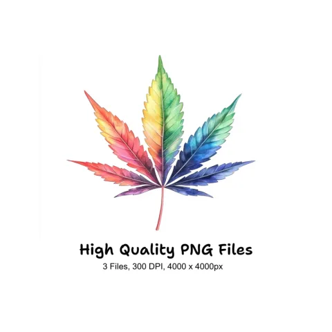 Vibrant Rainbow Cannabis Leaf Clipart Bundle
