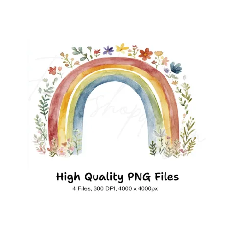 Boho Rainbow with Flowers Clipart Bundle