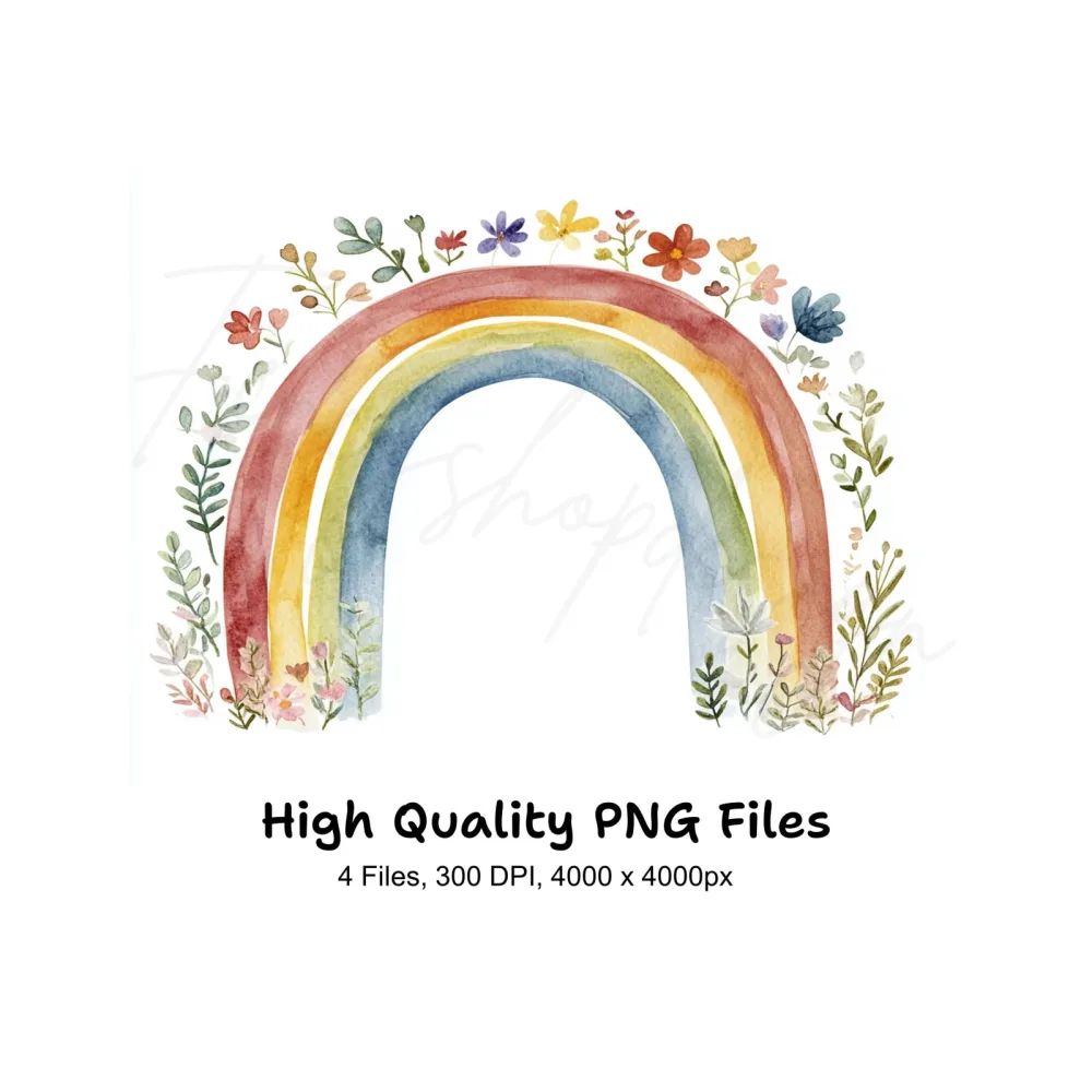 Boho Rainbow with Flowers Clipart Bundle