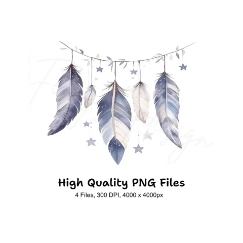 Boho Dreamcatcher Feathers and Stars Clipart Bundle