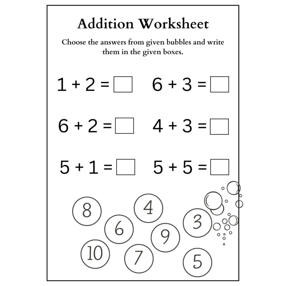 Addition Choose the Answer Worksheets