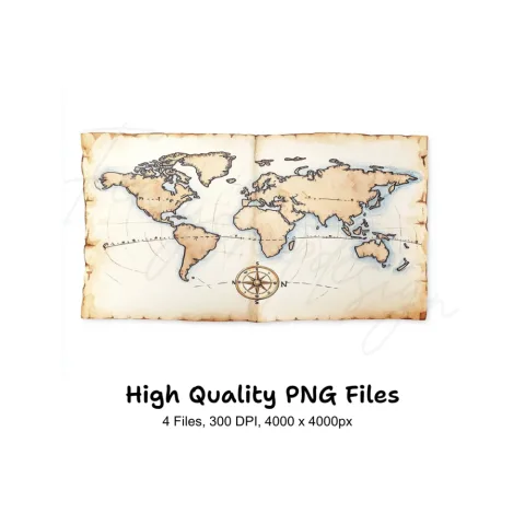 Vintage World Map Compass Clipart Bundle