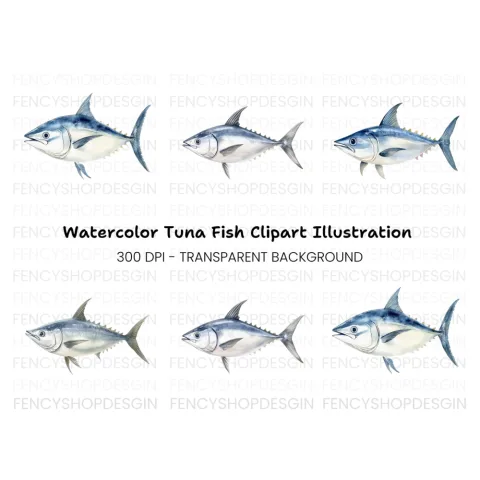 Hand Painted Tuna Clipart Bundle