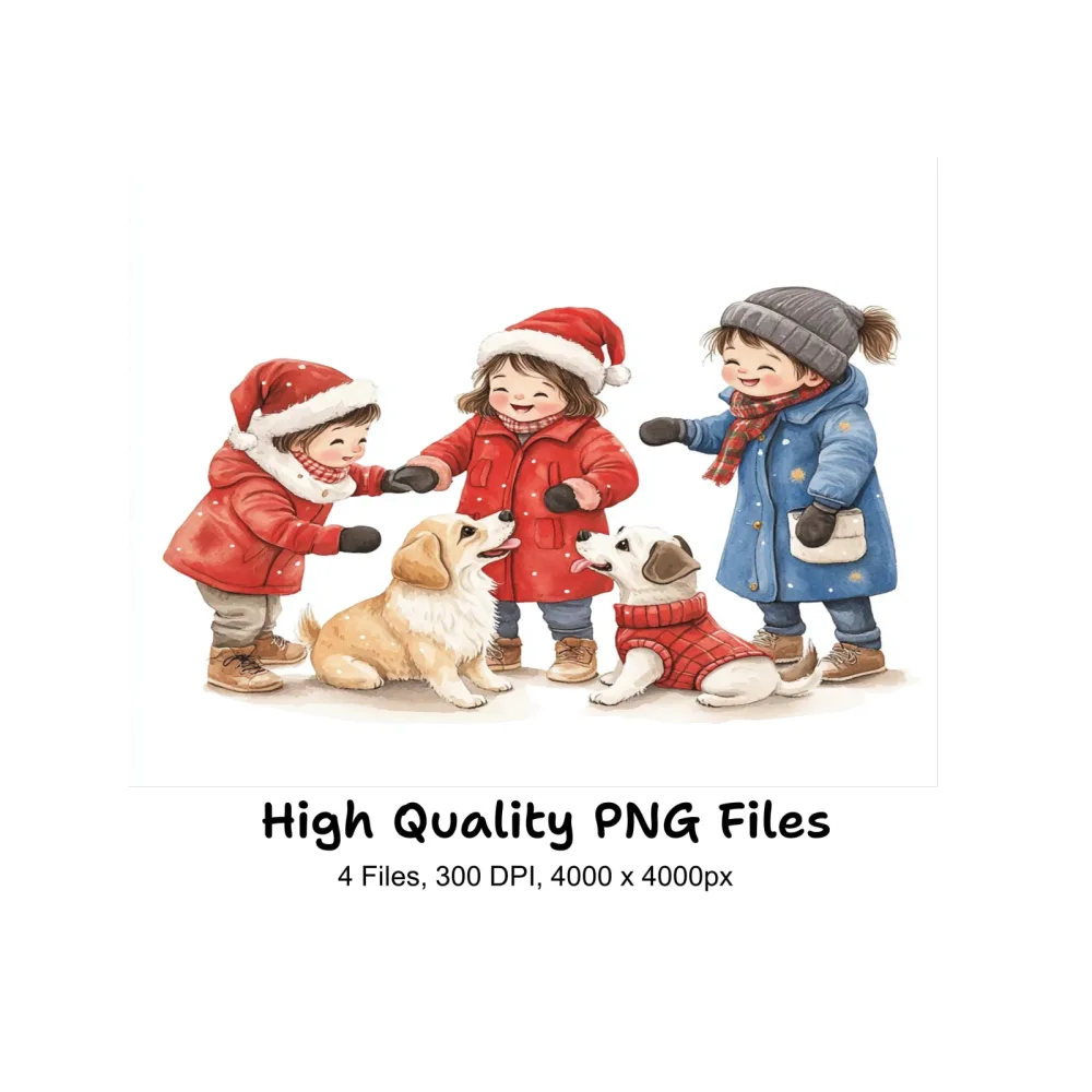 Kids and Dogs Winter Christmas Clipart Bundle