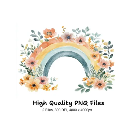 Boho Rainbow Floral Clipart Bundle