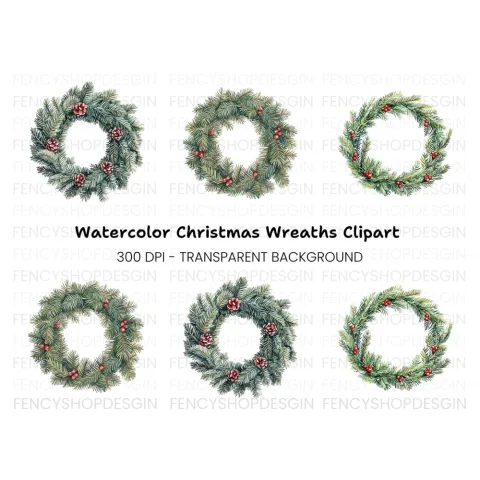 Christmas Wreaths Clipart Bundle
