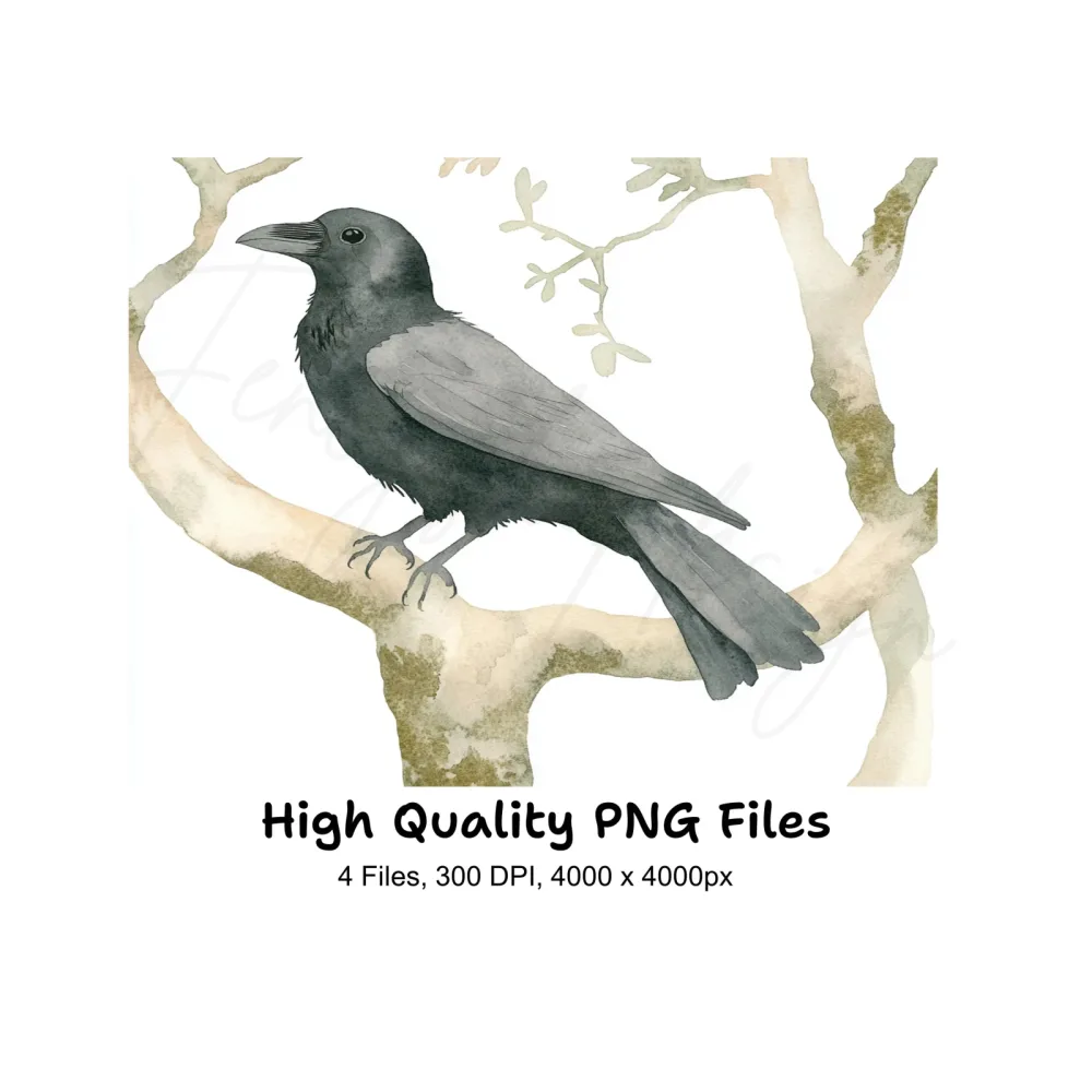 Crows and Greenery Clipart Bundle