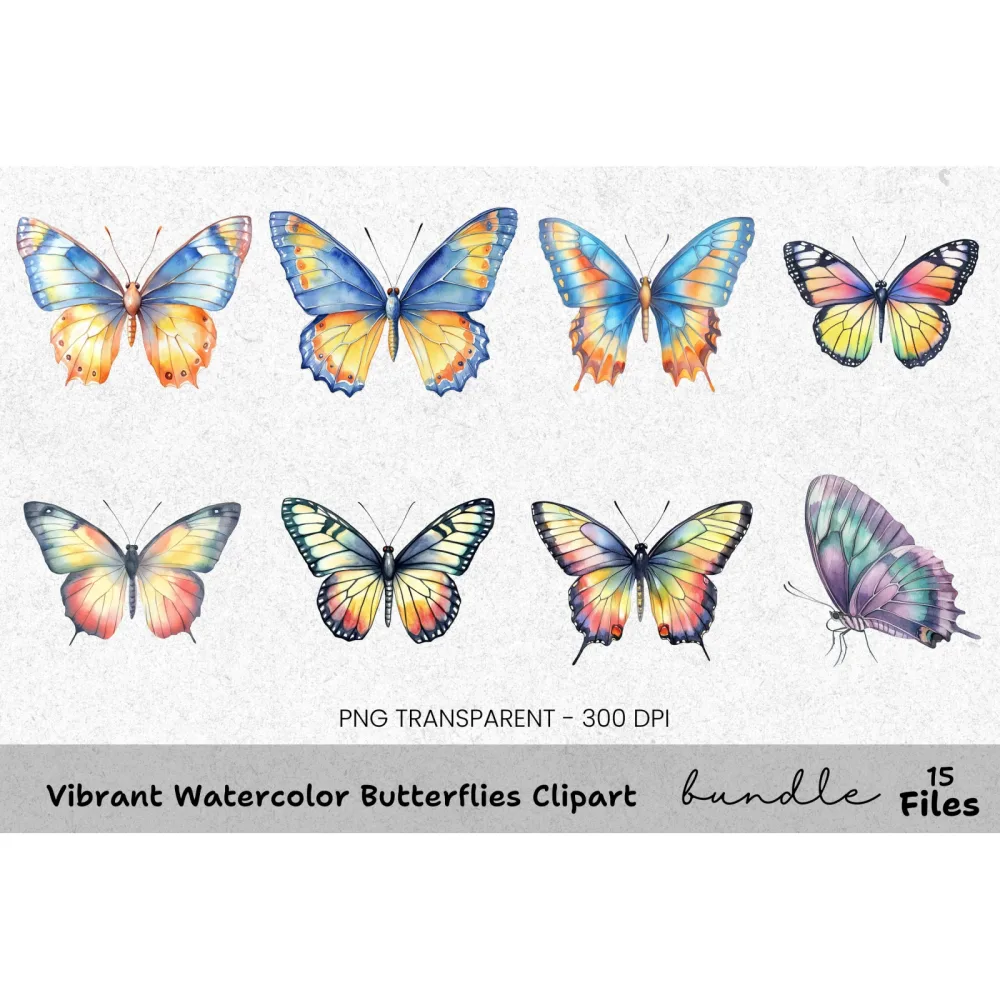 Vibrant Butterflies Clipart Bundle