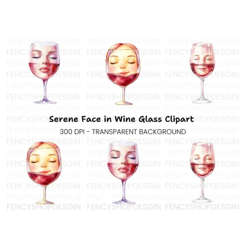 Wine Glass Faces Clipart Bundle