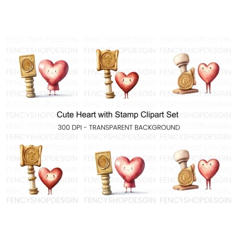 Heart Characters with Stamps Clipart Bundle
