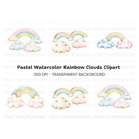Rainbows and Clouds Clipart Bundle