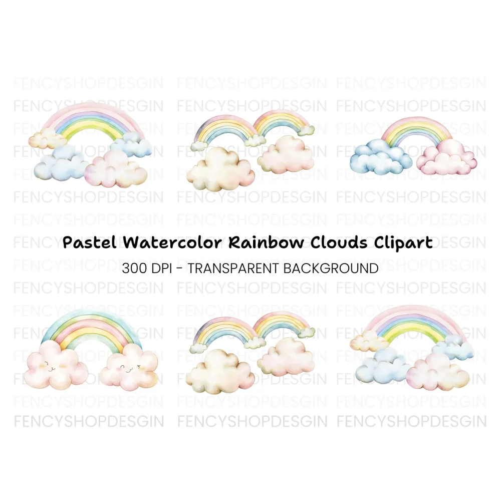 Rainbows and Clouds Clipart Bundle