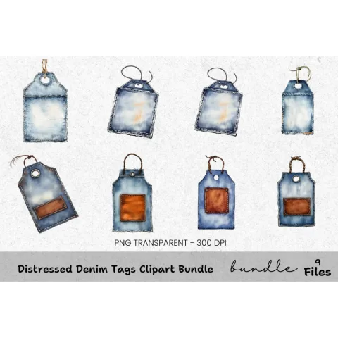 Distressed Denim Tags Clipart Bundle