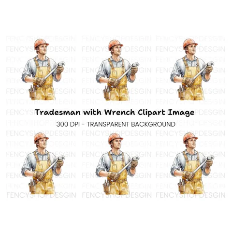 Skilled Worker with Wrench Clipart Bundle