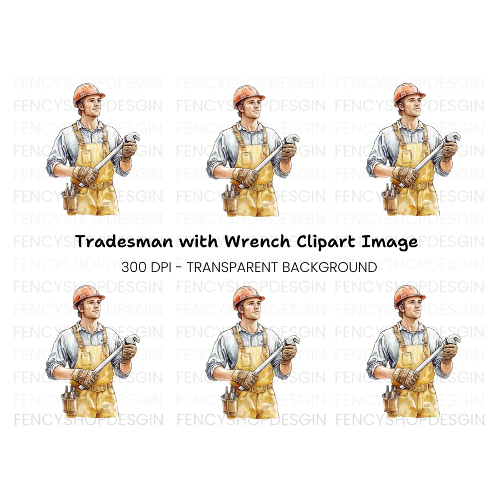 Skilled Worker with Wrench Clipart Bundle