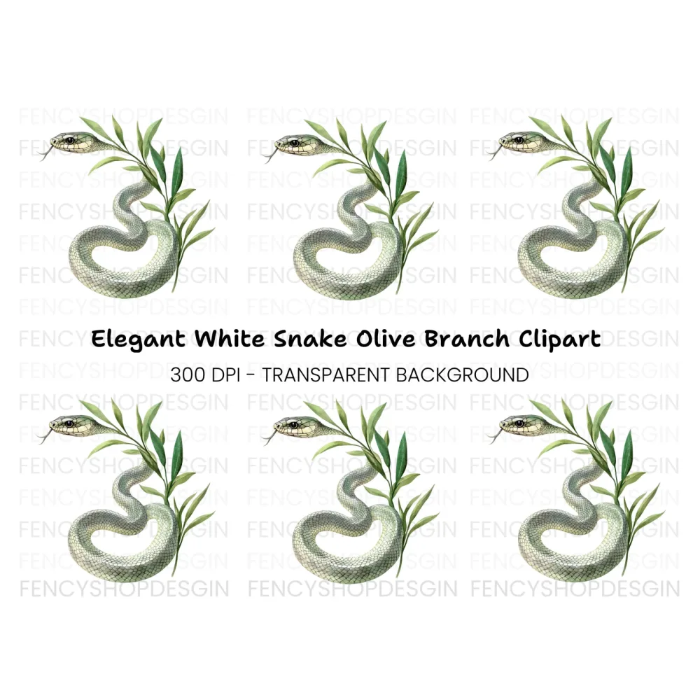 Green Snake with Olive Branch Clipart Bundle