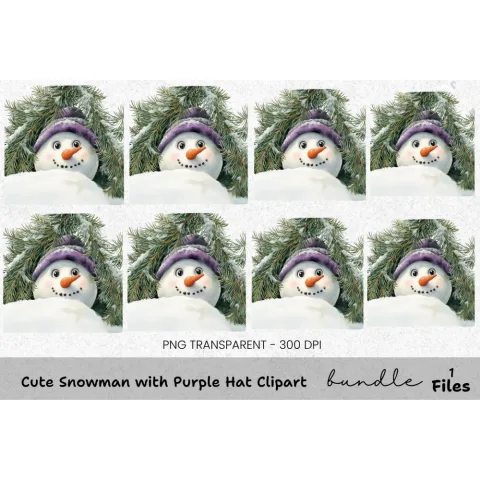 Cute Snowman with Purple Hat Clipart Bundle