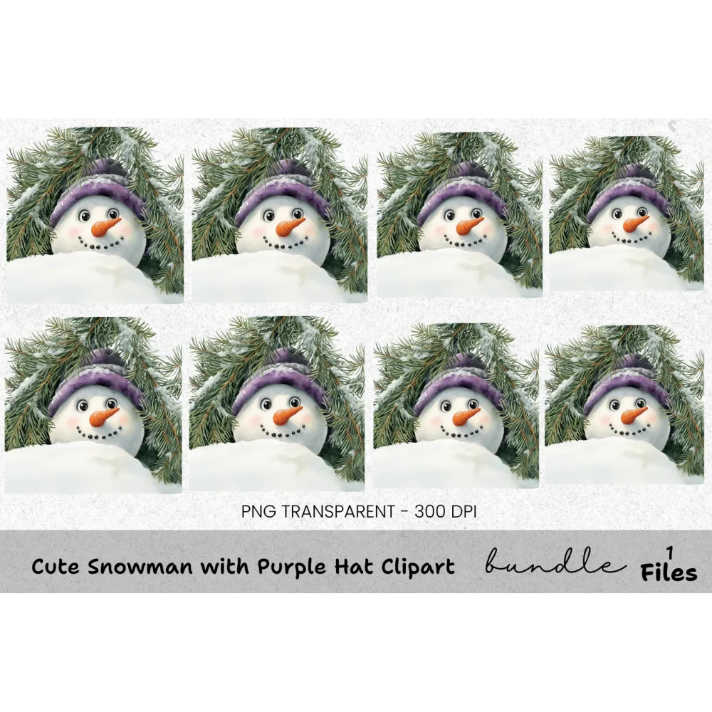 Cute Snowman with Purple Hat Clipart Bundle