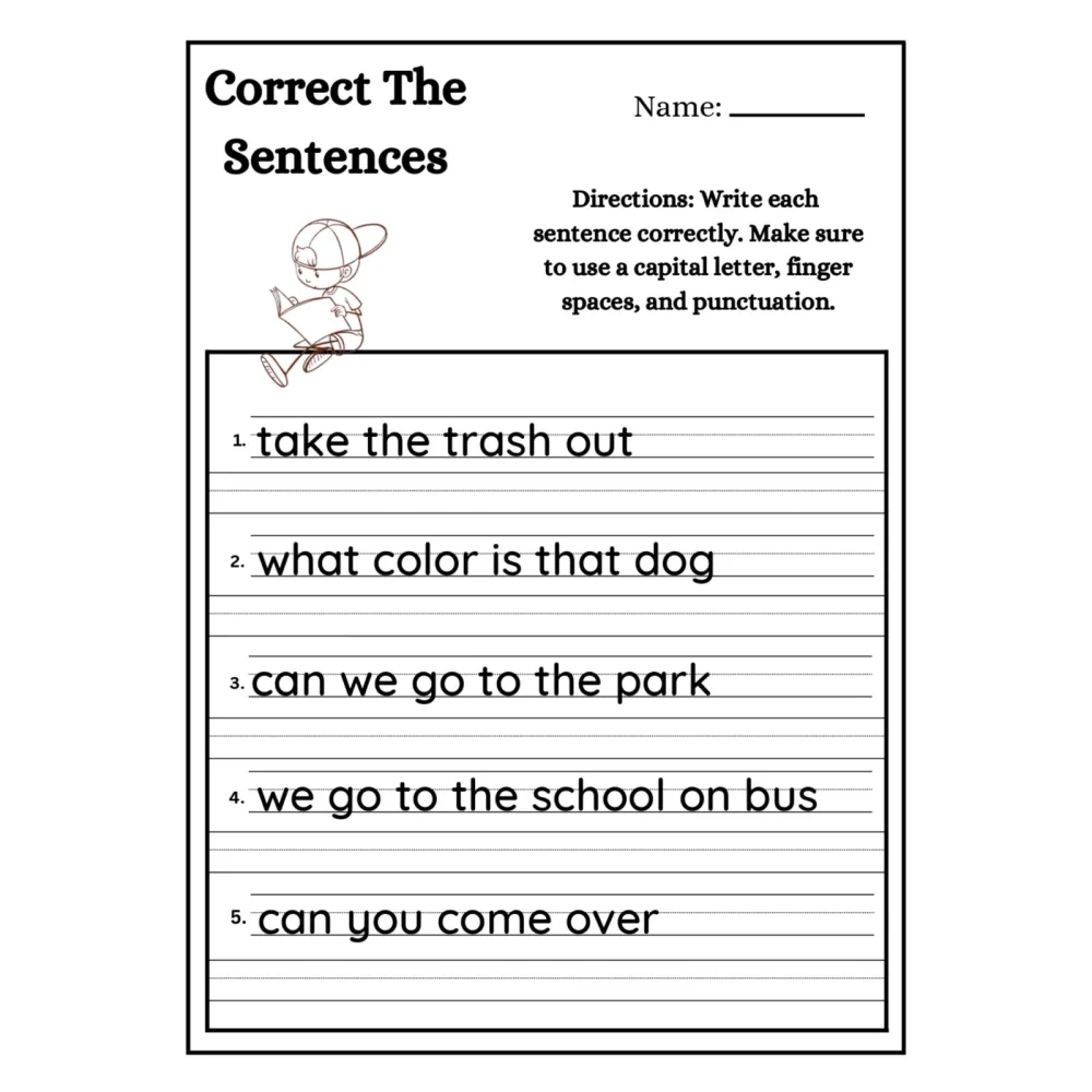 Correct the Sentences Writing Worksheets
