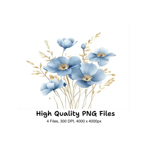 Soft Blue Floral Clipart Bundle