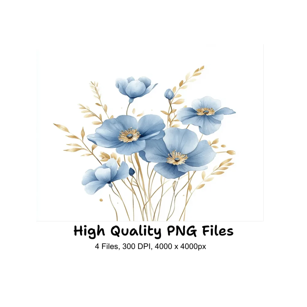 Soft Blue Floral Clipart Bundle