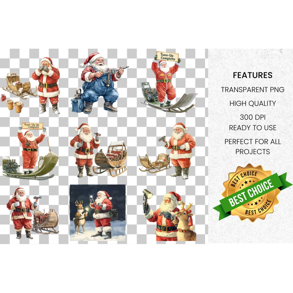 Santa Sleigh Tune-Up Clipart Bundle