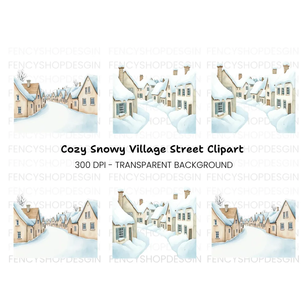Snowy Village Street Clipart Bundle