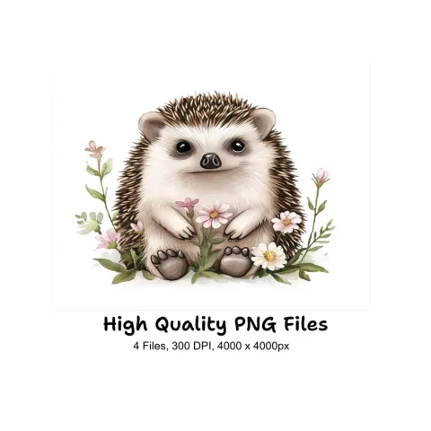 Charming Baby Hedgehogs with Flowers Clipart Bundle