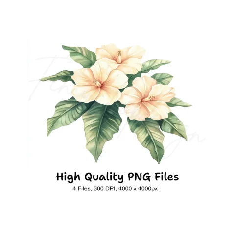 Hibiscus and Tropical Leaves Clipart Bundle