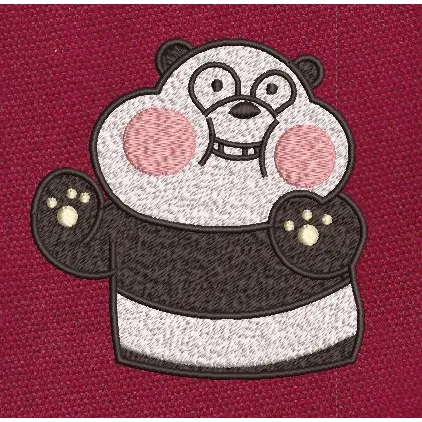 Waving Panda Black & White Embroidery Design
