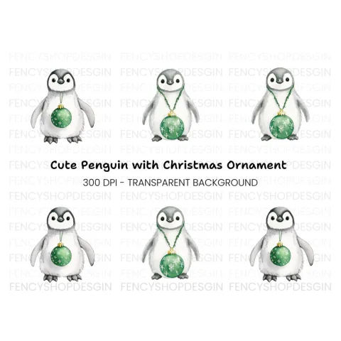 Penguin Christmas Ornament Clipart Bundle