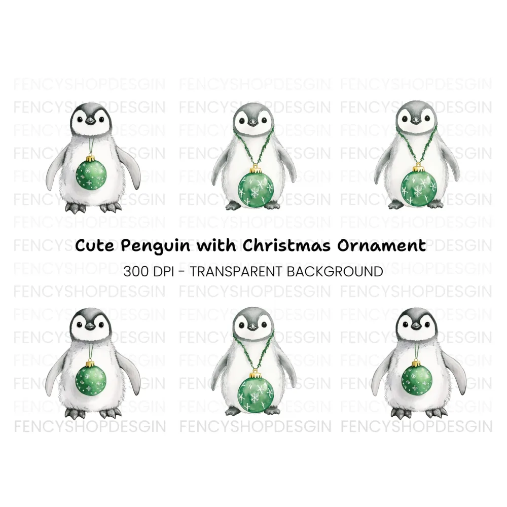 Penguin Christmas Ornament Clipart Bundle