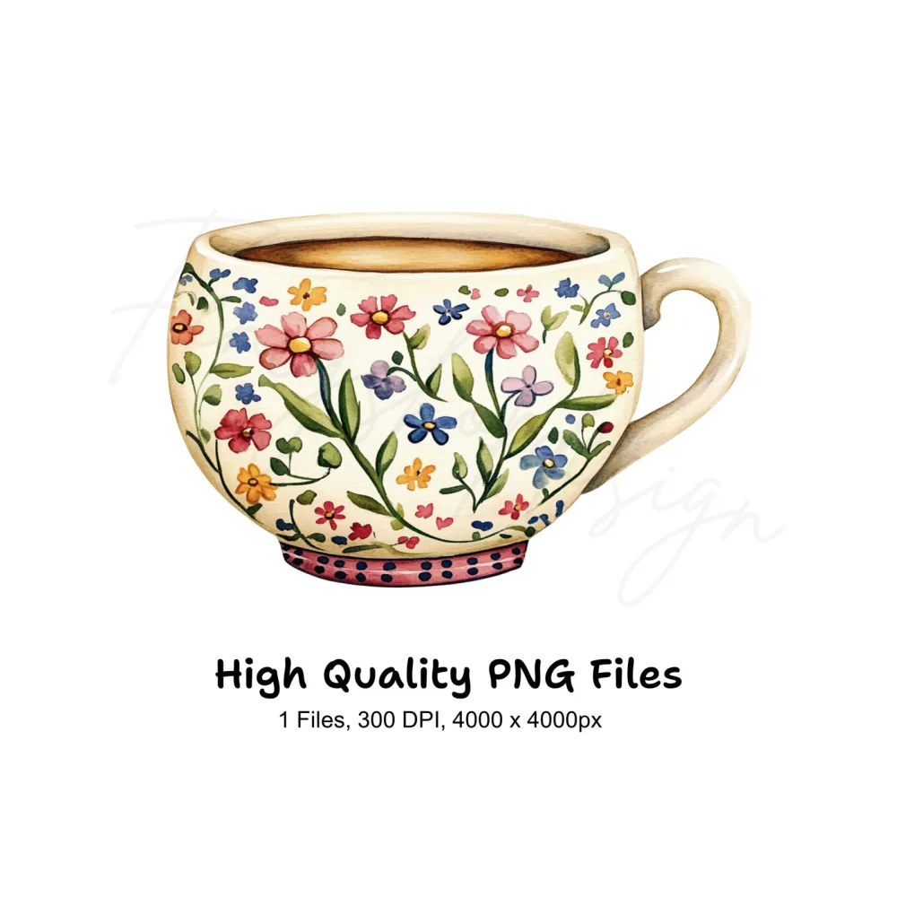 Vibrant Floral Coffee Clipart Bundle