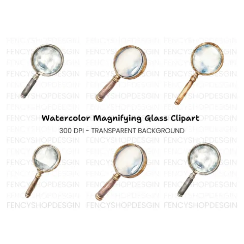 Vintage Magnifying Glass Clipart Bundle