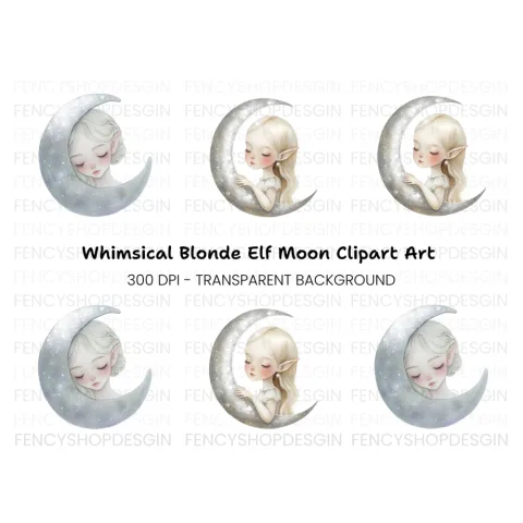Sleeping Moon Elves Clipart Bundle