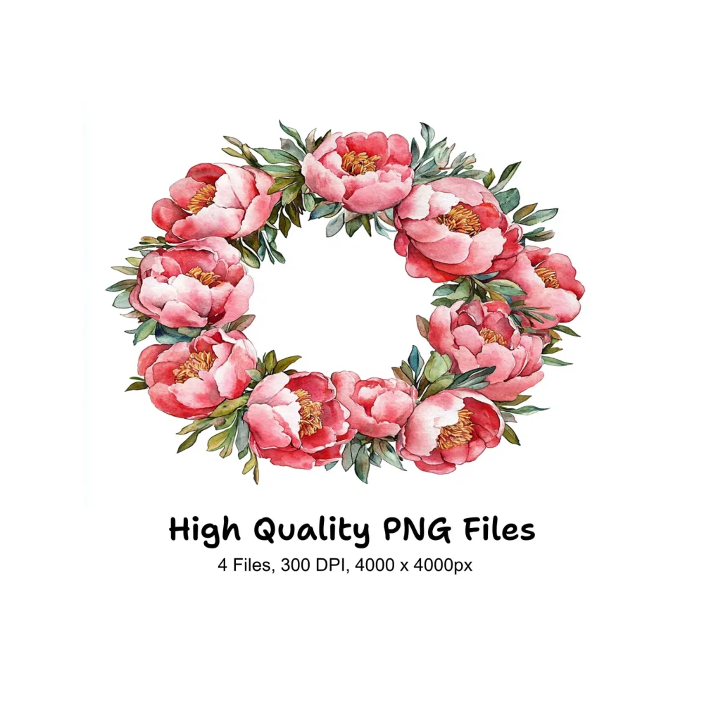 Vibrant Peony Wreath Clipart Bundle